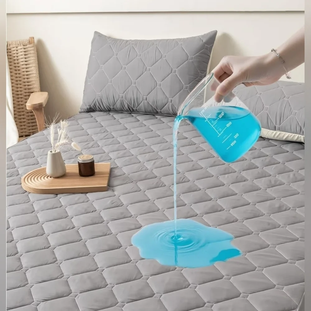 Queen Mattress Protector Waterproof, 18” Deep Pocket Fitted Sheet Queen+2pcs Pil